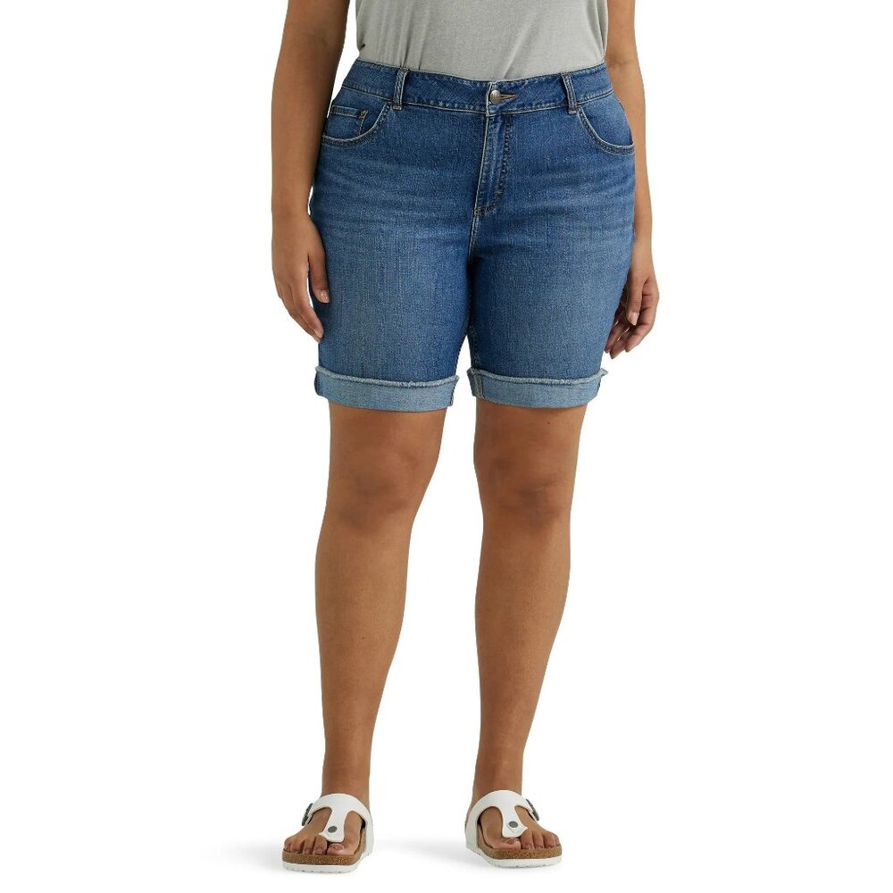 Lee Mid Rise Bermuda Short Regular Fit Stretch Women's Plus Size 20W & 26W Blue